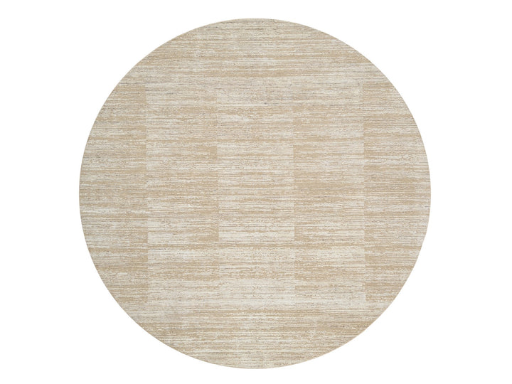 10'0" x 10'0" New Hand Loomed Beige Wool Round Oriental Rug - MOA10264308