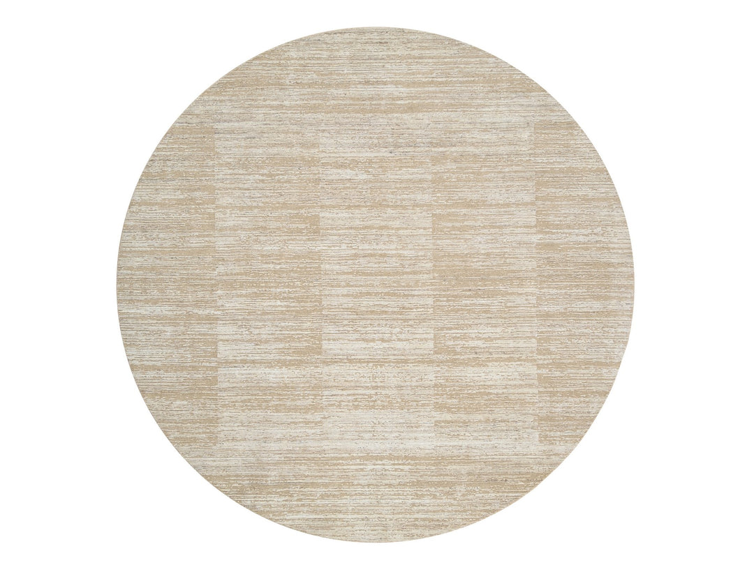 10'0" x 10'0" New Hand Loomed Beige Wool Round Oriental Rug - MOA10264308