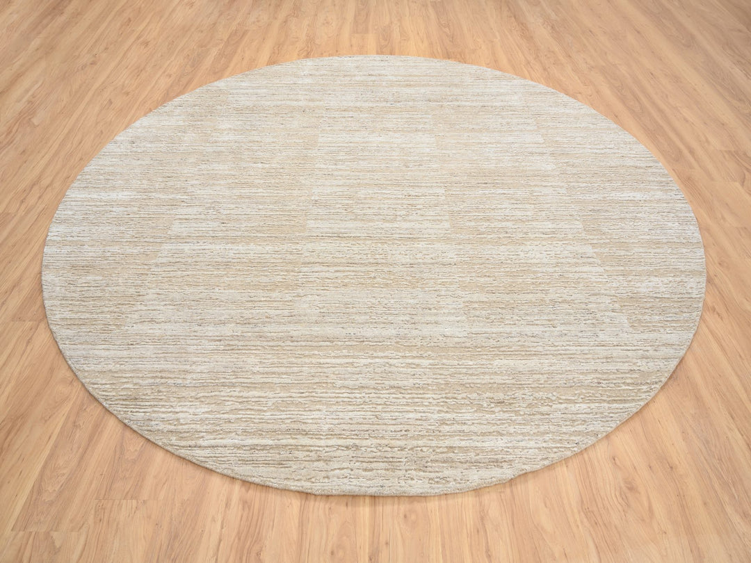 10'0" x 10'0" New Hand Loomed Beige Wool Round Oriental Rug - MOA10264308