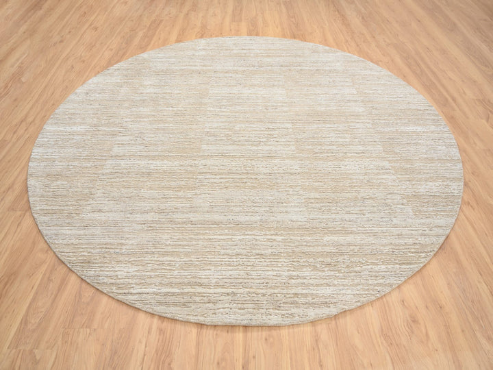 10'0" x 10'0" New Hand Loomed Beige Wool Round Oriental Rug - MOA10264308
