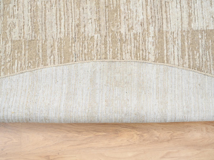 10'0" x 10'0" New Hand Loomed Beige Wool Round Oriental Rug - MOA10264308