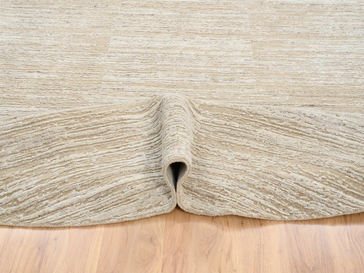 10'0" x 10'0" New Hand Loomed Beige Wool Round Oriental Rug - MOA10264308