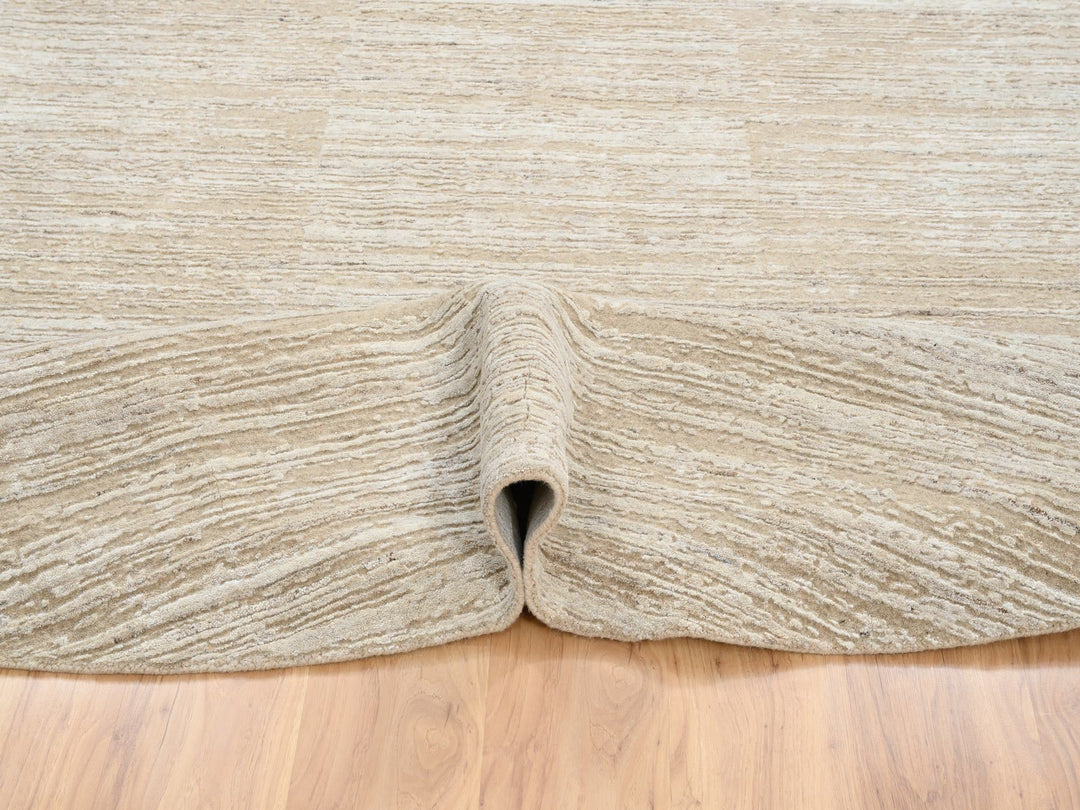 10'0" x 10'0" New Hand Loomed Beige Wool Round Oriental Rug - MOA10264308