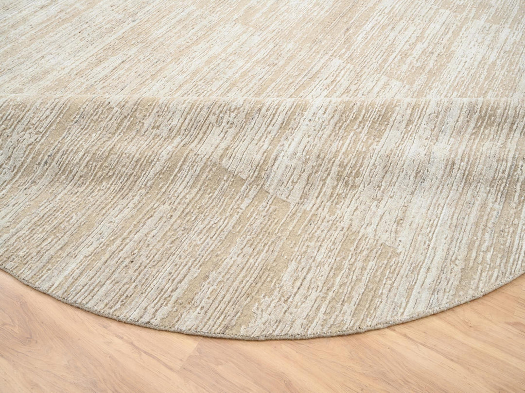 10'0" x 10'0" New Hand Loomed Beige Wool Round Oriental Rug - MOA10264308