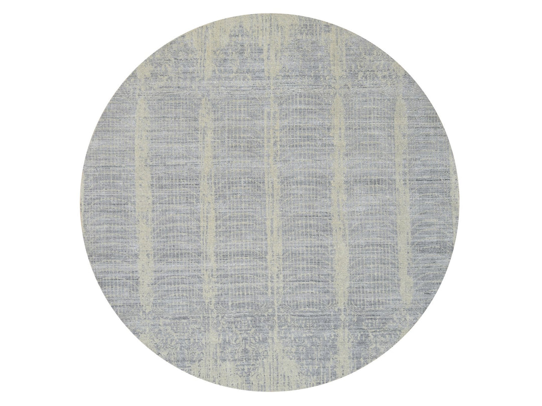 9'0" x 9'0" New Hand Loomed Grey Wool & Silk Round Oriental Rug - MOA10264309