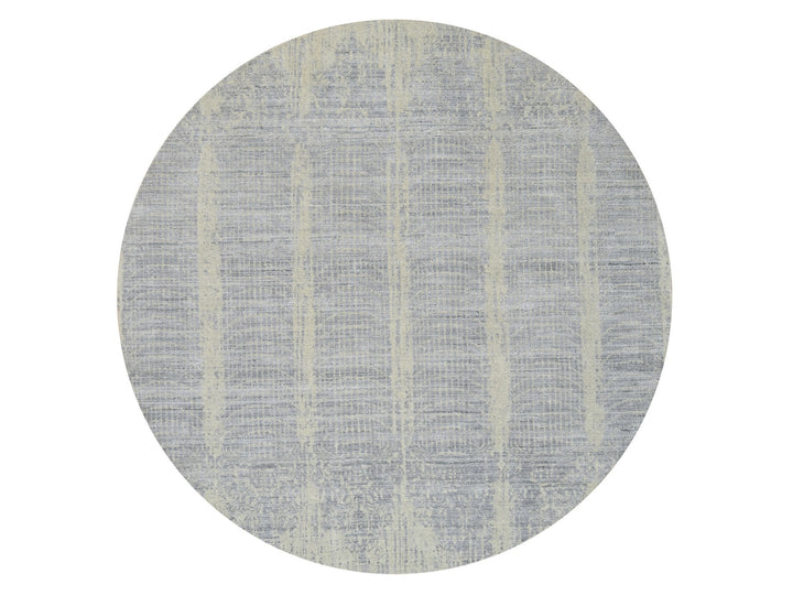 9'0" x 9'0" New Hand Loomed Grey Wool & Silk Round Oriental Rug - MOA10264309