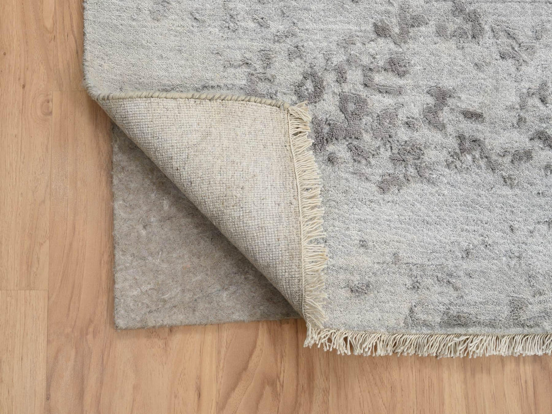 12'0" x 12'0" New Hand Knotted Grey Wool & Pure Silk Square Oriental Rug - MOA10264320