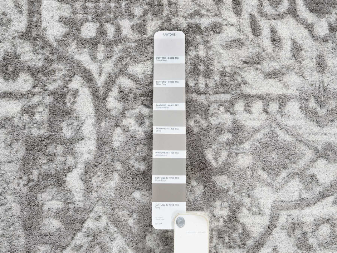 12'0" x 12'0" New Hand Knotted Grey Wool & Pure Silk Square Oriental Rug - MOA10264320