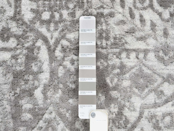 12'0" x 12'0" New Hand Knotted Grey Wool & Pure Silk Square Oriental Rug - MOA10264320