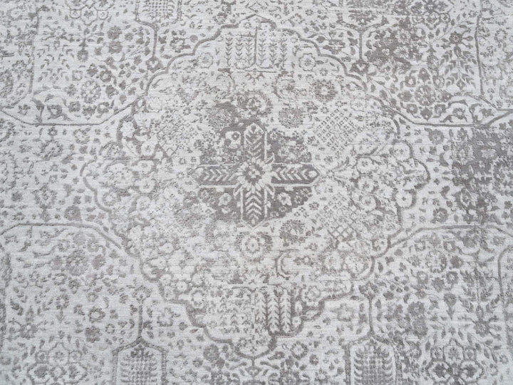 12'0" x 12'0" New Hand Knotted Grey Wool & Pure Silk Square Oriental Rug - MOA10264320