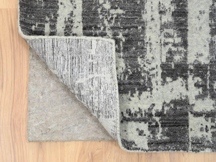 2'6" x 11'10" New Hand Loomed Black Wool & Pure Silk Runner Oriental Rug - MOA10264327