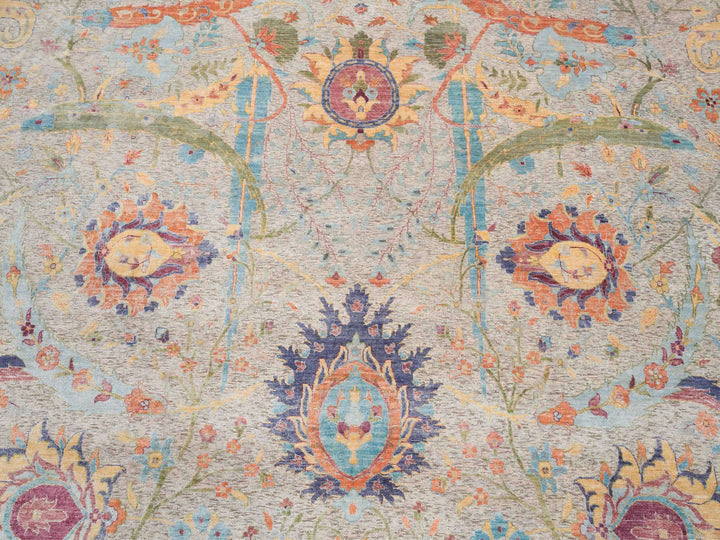 13'7" x 13'7" New Hand Knotted Beige Wool & Silk Round Oriental Rug - MOA10264436