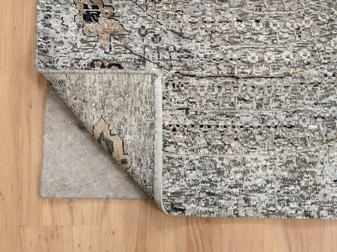 14'0" x 14'1" New Hand Knotted Grey Wool & Silk Square Oriental Rug - MOA10264442