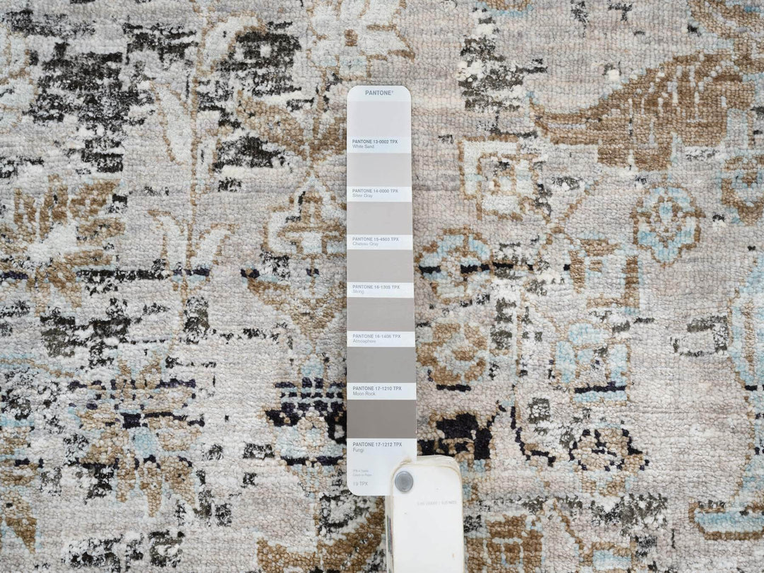 14'0" x 14'1" New Hand Knotted Grey Wool & Silk Square Oriental Rug - MOA10264442