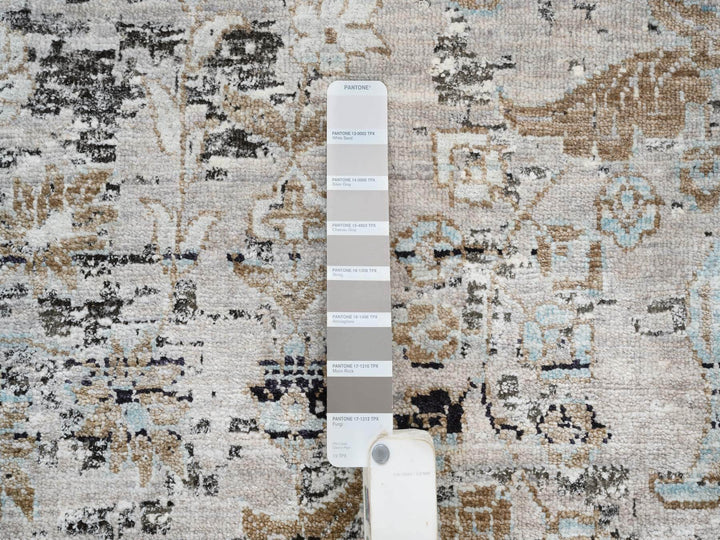 14'0" x 14'1" New Hand Knotted Grey Wool & Silk Square Oriental Rug - MOA10264442