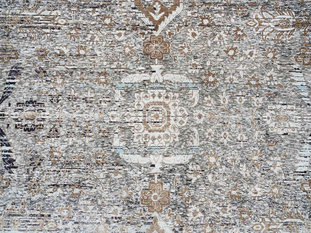14'0" x 14'1" New Hand Knotted Grey Wool & Silk Square Oriental Rug - MOA10264442