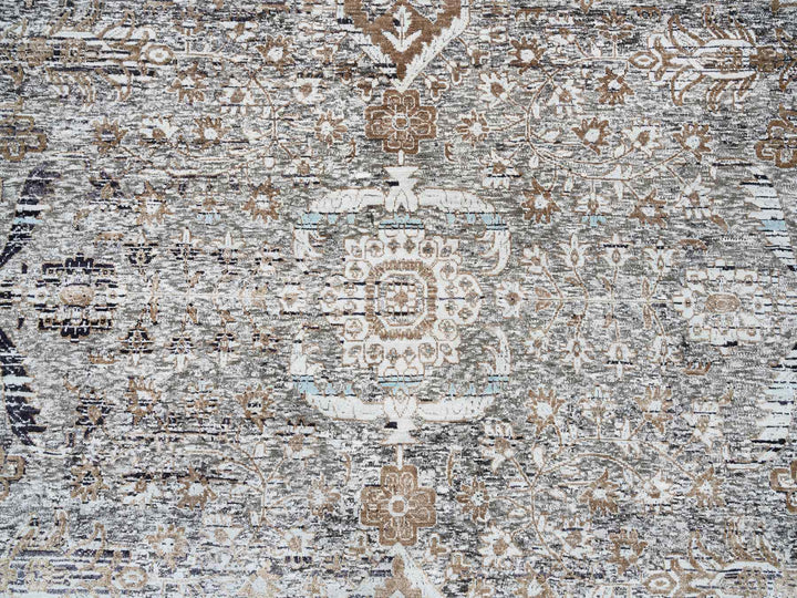14'0" x 14'1" New Hand Knotted Grey Wool & Silk Square Oriental Rug - MOA10264442