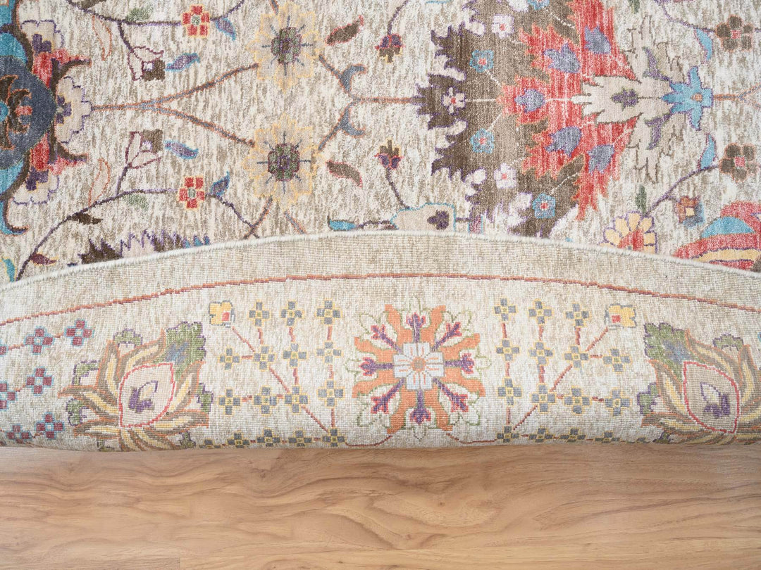 14'1" x 14'1" New Hand Knotted Multicolored Wool & Silk Round Oriental Rug - MOA10264443