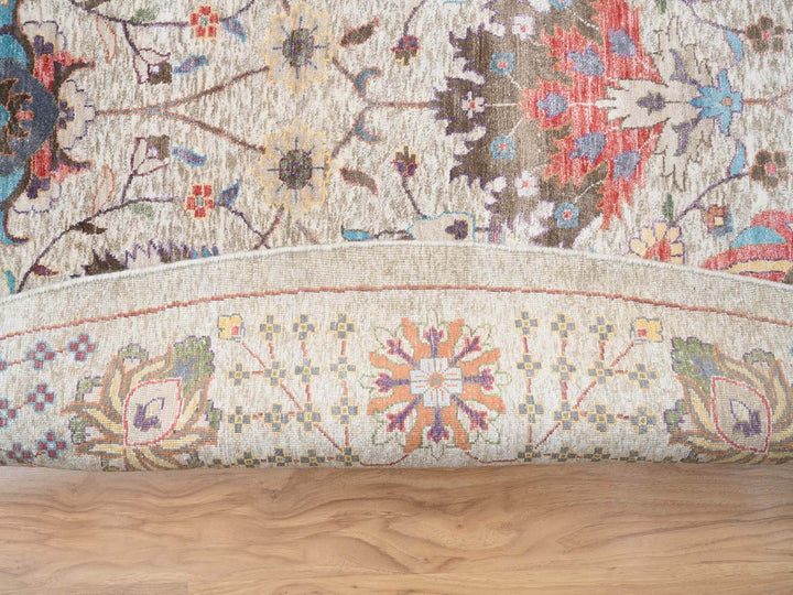 14'1" x 14'1" New Hand Knotted Multicolored Wool & Silk Round Oriental Rug - MOA10264443