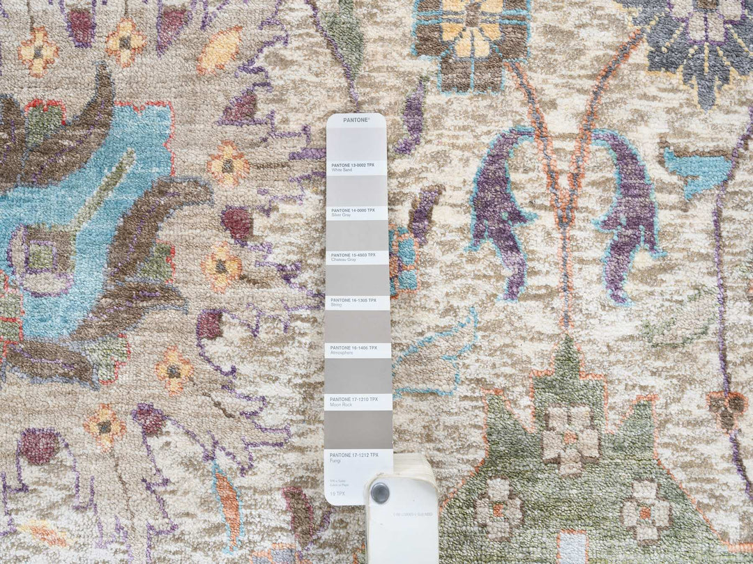 14'1" x 14'1" New Hand Knotted Multicolored Wool & Silk Round Oriental Rug - MOA10264443