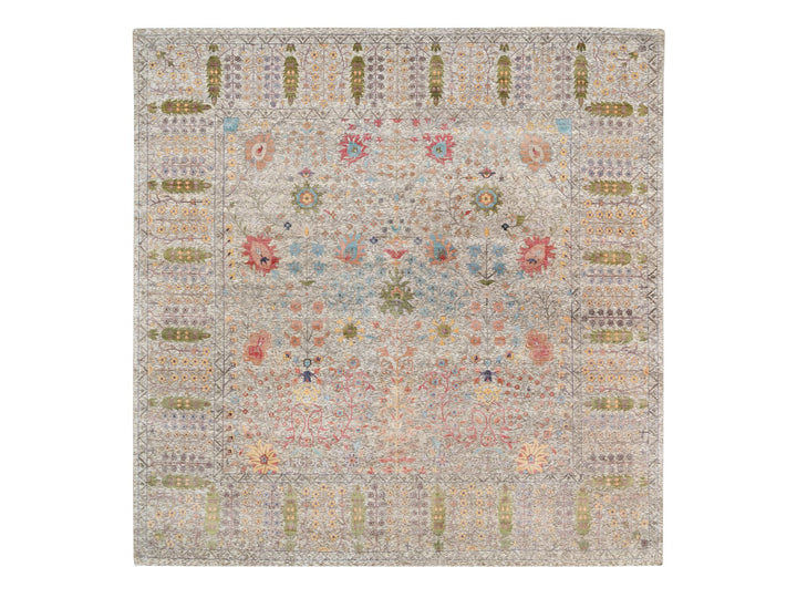 14'1" x 14'0" New Hand Knotted Beige Wool & Silk Square Oriental Rug - MOA10264449