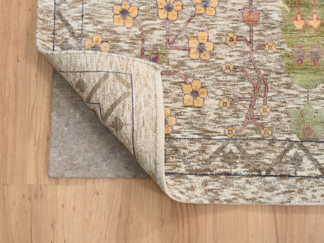 14'1" x 14'0" New Hand Knotted Beige Wool & Silk Square Oriental Rug - MOA10264449