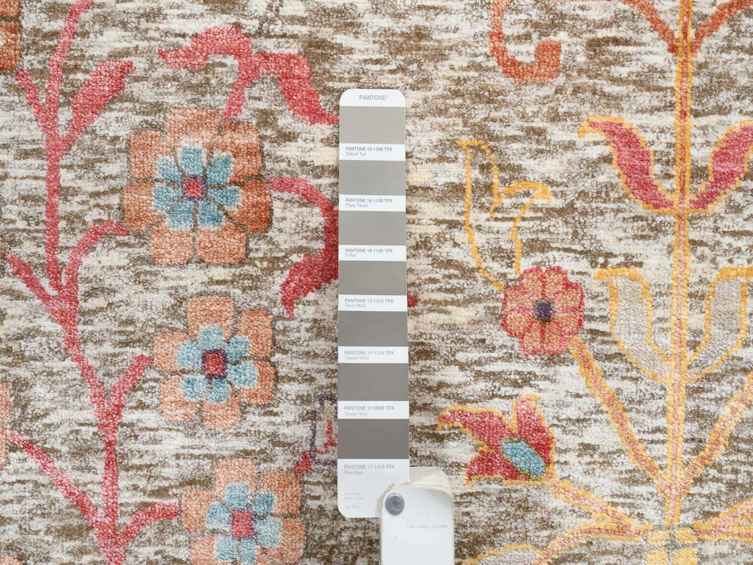 14'1" x 14'0" New Hand Knotted Beige Wool & Silk Square Oriental Rug - MOA10264449