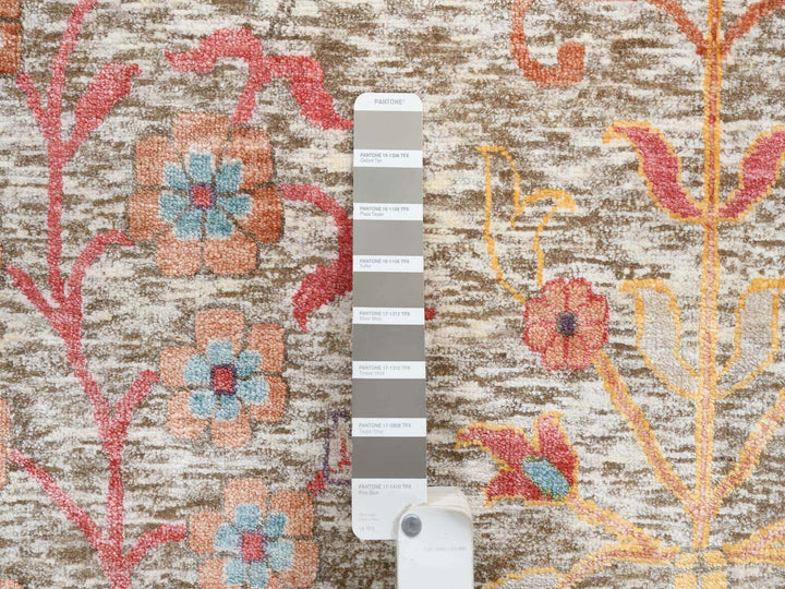 14'1" x 14'0" New Hand Knotted Beige Wool & Silk Square Oriental Rug - MOA10264449