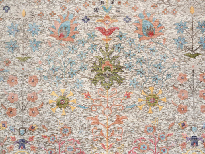 14'1" x 14'0" New Hand Knotted Beige Wool & Silk Square Oriental Rug - MOA10264449