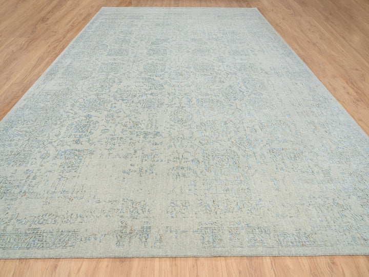 12'0" x 17'10" New Hand Loomed Blue Wool Rectangle Oriental Rug - MOA10264545