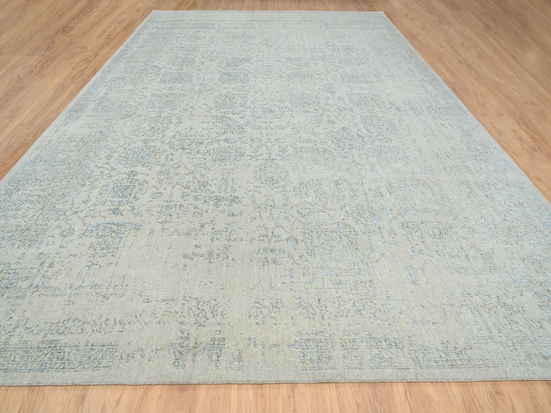 12'0" x 17'10" New Hand Loomed Blue Wool Rectangle Oriental Rug - MOA10264545