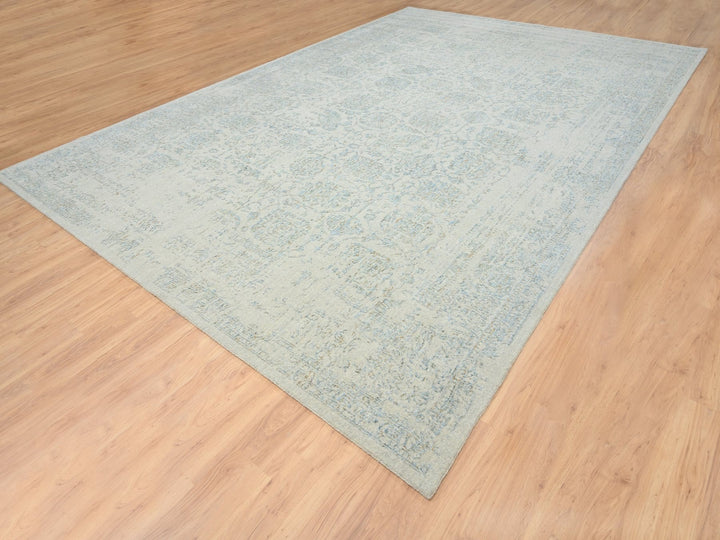 12'0" x 17'10" New Hand Loomed Blue Wool Rectangle Oriental Rug - MOA10264545