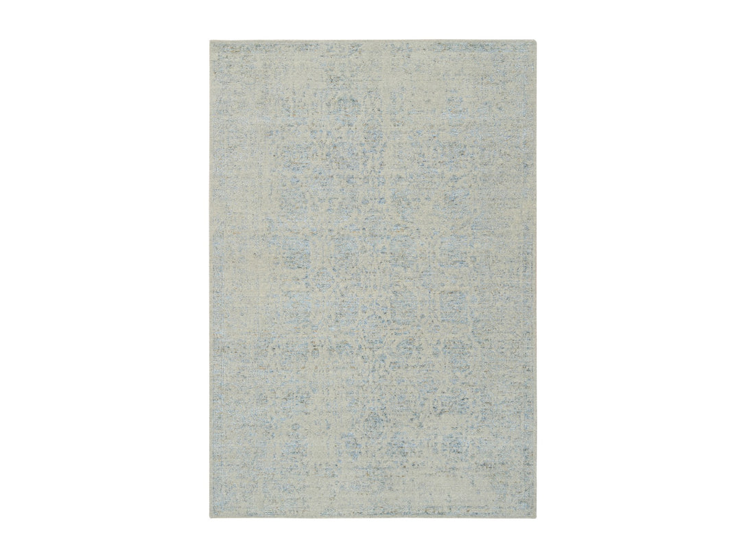 6'2" x 9'0" New Hand Loomed Blue Wool & Silk Rectangle Oriental Rug - MOA10264549