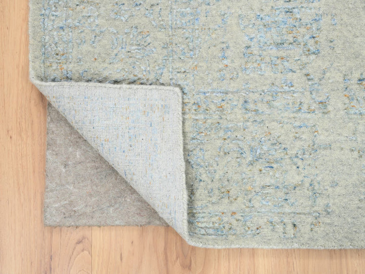 6'2" x 9'0" New Hand Loomed Blue Wool & Silk Rectangle Oriental Rug - MOA10264549