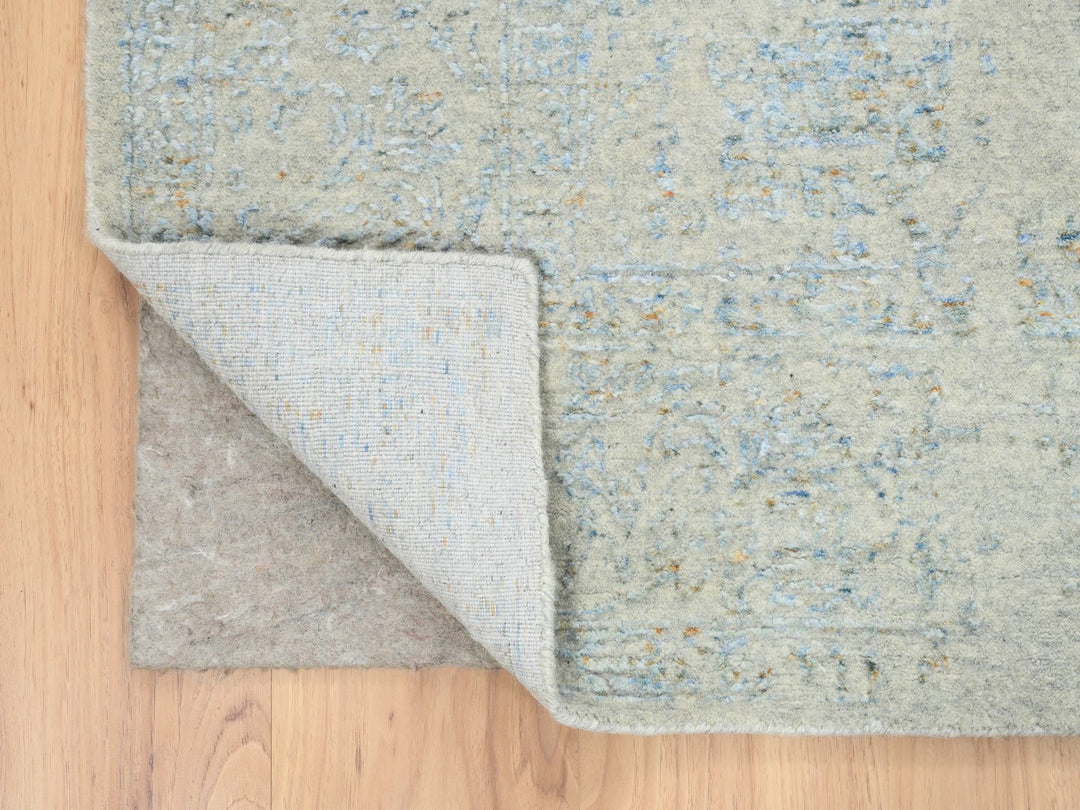 6'2" x 9'0" New Hand Loomed Blue Wool & Silk Rectangle Oriental Rug - MOA10264549