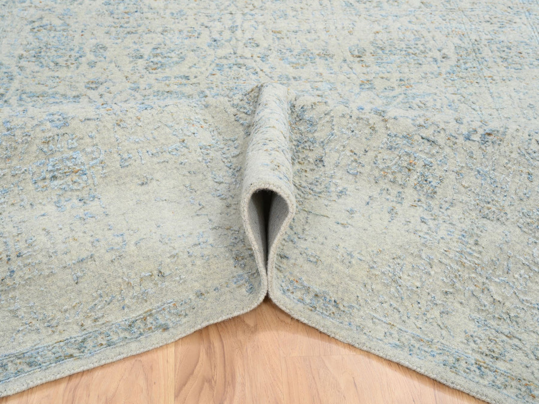 6'2" x 9'0" New Hand Loomed Blue Wool & Silk Rectangle Oriental Rug - MOA10264549