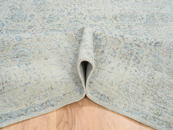 6'2" x 9'0" New Hand Loomed Blue Wool & Silk Rectangle Oriental Rug - MOA10264549