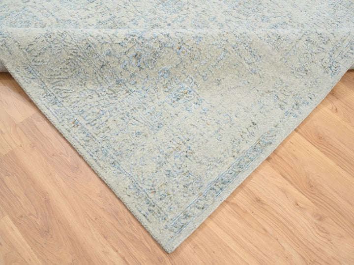 6'2" x 9'0" New Hand Loomed Blue Wool & Silk Rectangle Oriental Rug - MOA10264549