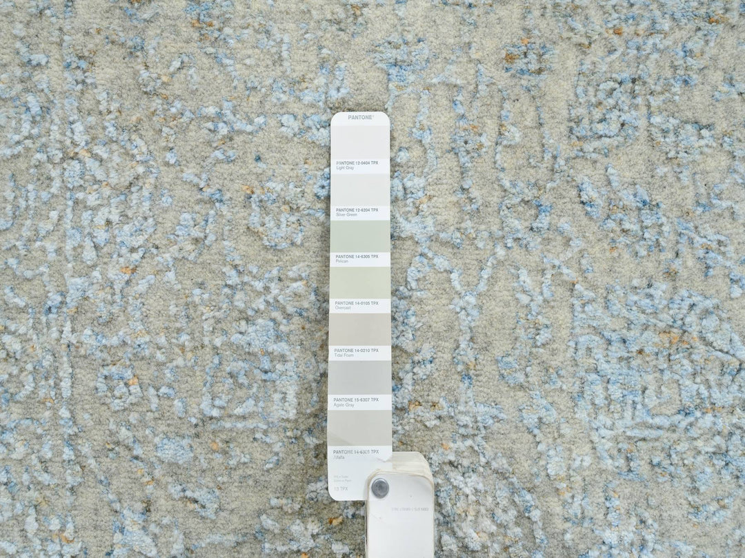 2'6" x 12'0" New Hand Loomed Blue Wool & Silk Runner Oriental Rug - MOA10264555