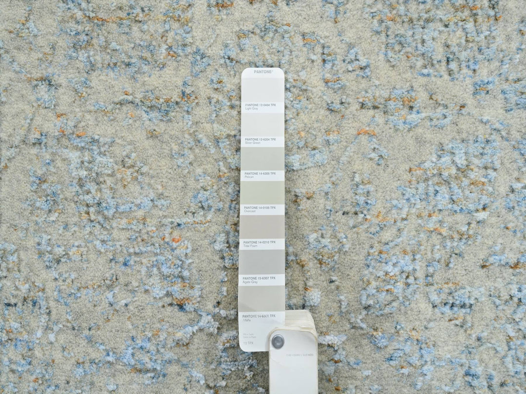 2'8" x 10'0" New Hand Loomed Blue Wool & Silk Runner Oriental Rug - MOA10264556