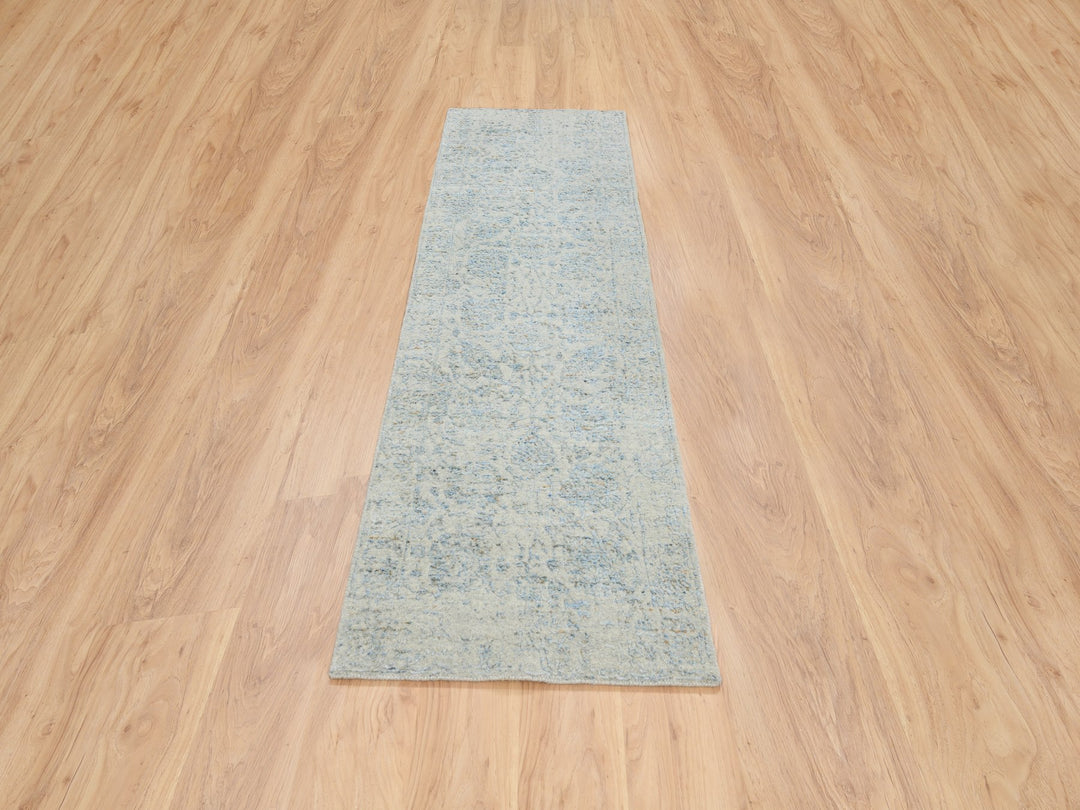 2'6" x 8'0" New Hand Loomed Blue Wool & Silk Runner Oriental Rug - MOA10264558