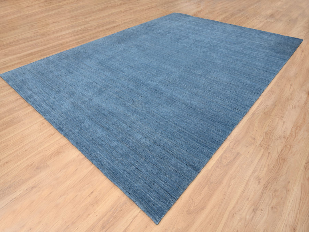 10'1" x 14'0" New Hand Loomed Blue Wool Rectangle Oriental Rug - MOA10264564