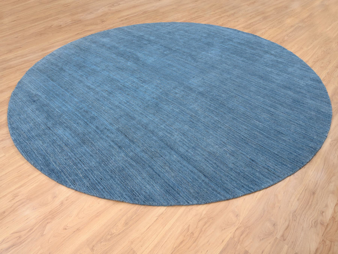 11'9" x 11'9" New Hand Loomed Blue Wool Round Oriental Rug - MOA10264566