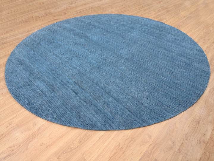 11'9" x 11'9" New Hand Loomed Blue Wool Round Oriental Rug - MOA10264566