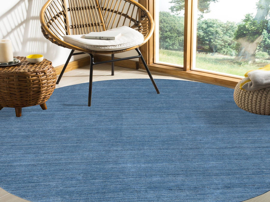 10'0" x 10'0" New Hand Loomed Blue Wool Round Oriental Rug - MOA10264570