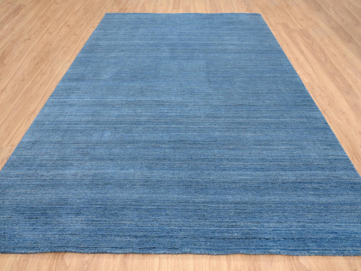 9'0" x 11'10" New Hand Loomed Blue Wool Rectangle Oriental Rug - MOA10264573