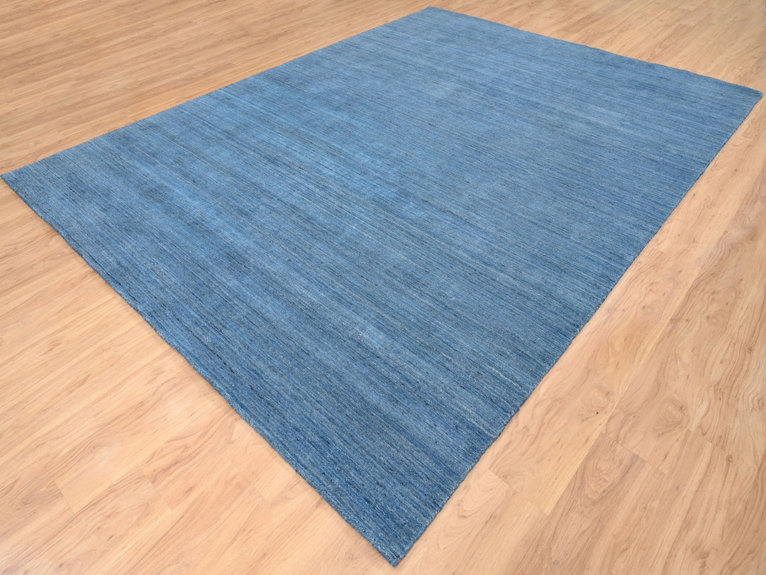 9'0" x 11'10" New Hand Loomed Blue Wool Rectangle Oriental Rug - MOA10264573