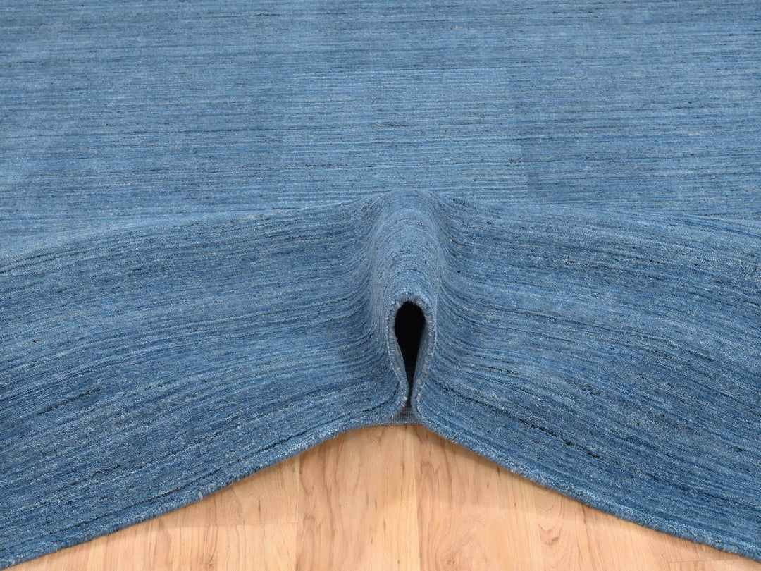 9'0" x 11'10" New Hand Loomed Blue Wool Rectangle Oriental Rug - MOA10264573