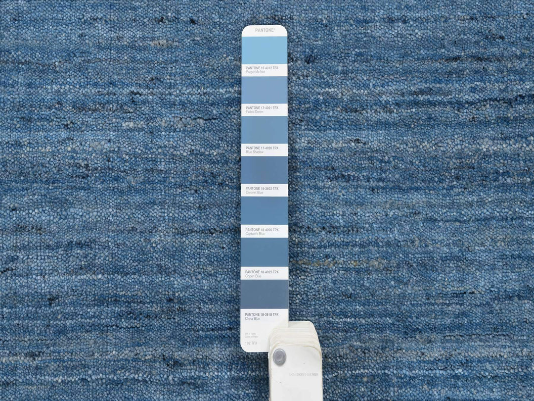 9'0" x 11'10" New Hand Loomed Blue Wool Rectangle Oriental Rug - MOA10264573