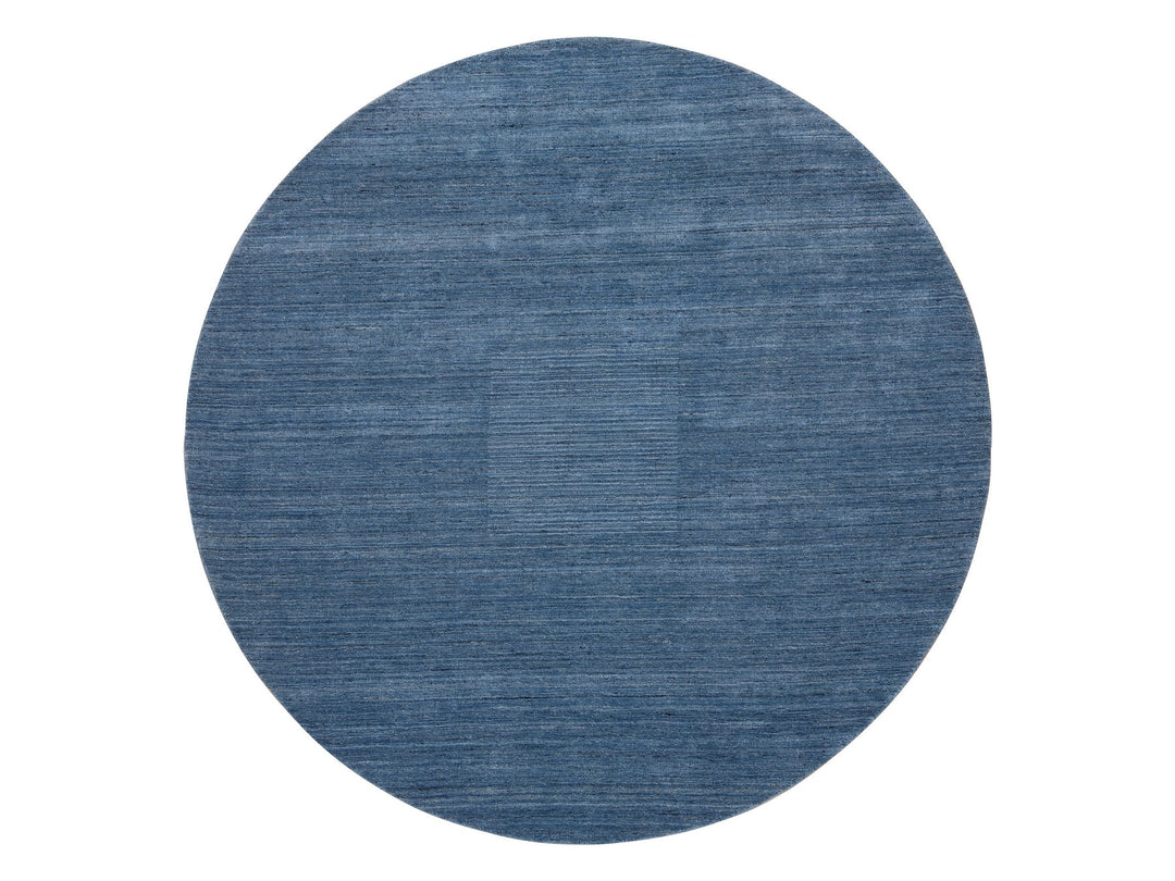 8'0" x 8'0" New Hand Loomed Blue Wool Round Oriental Rug - MOA10264577